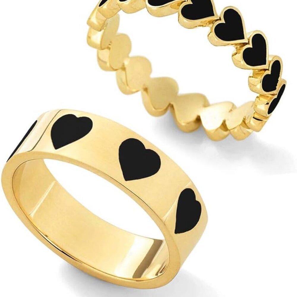 2PCS Colorful Heart Ring Band Rings Set for Women Couple Cute Love Heart Plain S